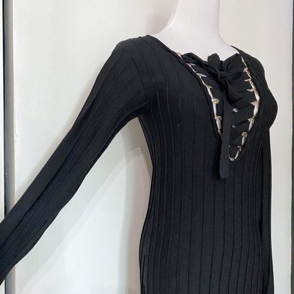 KNITZ FOR LOVE & LEMONS BLACK RIBBED KNIT LACE UP DRESS - XS - Picture 4 of 9